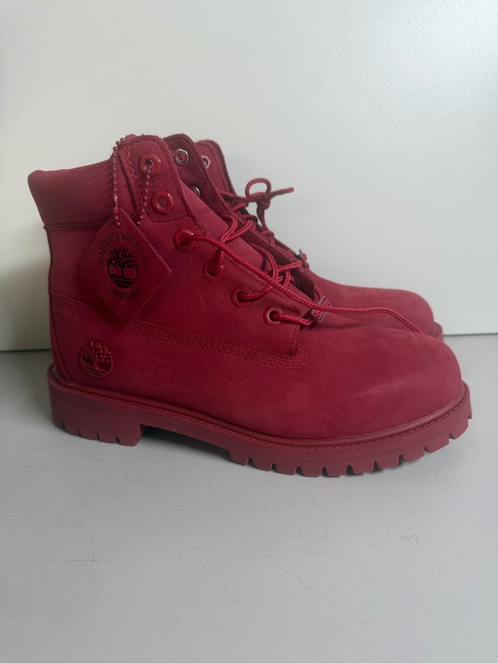 Timberland Kids Red Nubuck Lace-Up Boots